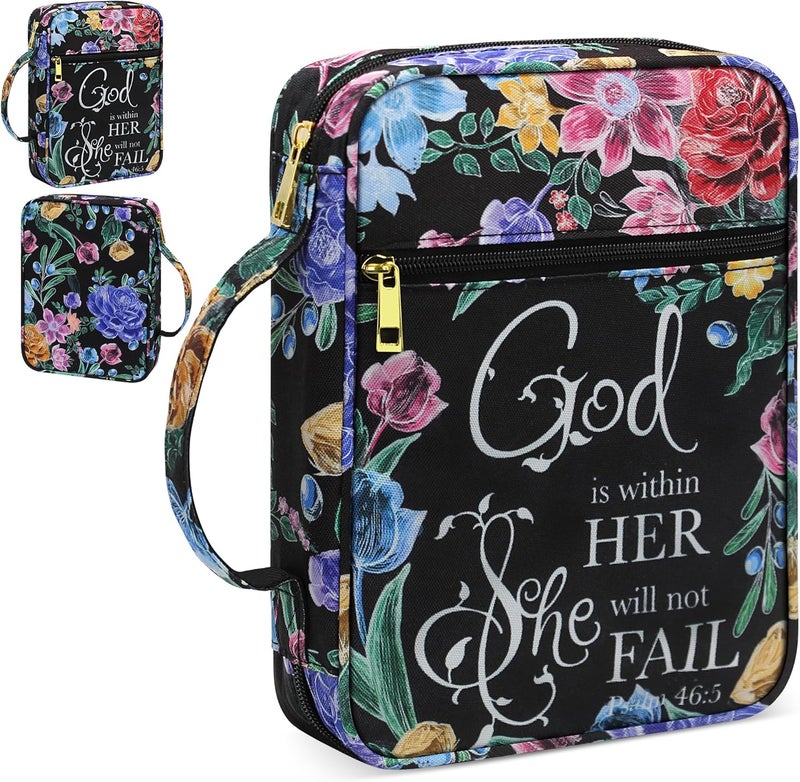 GUEER Bible Cover for Women, Bible Holder, Bible Cover Carrier Carrying Organizer Bag, God is Within Her She Will Not Fall, Zipper and Pockets for Standard Size Bible, Gift for Women（Chalk Drawing） - Image 1